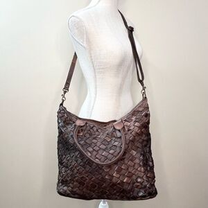Wilson’s Vintage Distressed Leather Woven Shoulder Tote Bag Made In Italy
